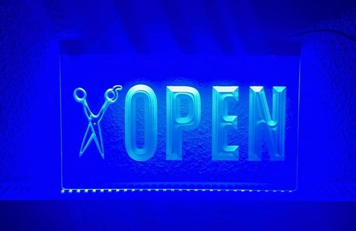 Kapper barber OPEN neon bord lamp LED verlichting lichtbak, Verzamelen, Merken en Reclamevoorwerpen, Nieuw, Verzenden