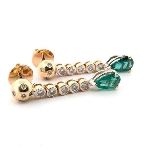 Oorbellen - 18 karaat Geel goud - 3.40ct. tw. Smaragd -, Sieraden, Tassen en Uiterlijk, Oorbellen