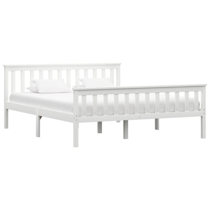 vidaXL Bedframe massief grenenhout wit 160x200 cm, Huis en Inrichting, Slaapkamer | Bedden, 160 cm, 200 cm, Wit, Tweepersoons