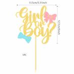 Genderreveal taart topper boy or girl goud met strikjes, Hobby en Vrije tijd, Taarten en Cupcakes maken, Verzenden, Nieuw, Taarten of Cupcakes