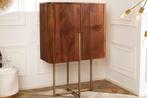 Design Dressoir GATSBY 125cm bruin mat goud Mangoholz Retro, Ophalen of Verzenden, Nieuw
