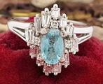 Ring - 18 karaat Witgoud Aquamarijn - Diamant, Nieuw