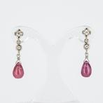 Oorbellen - 18 karaat Witgoud Robijn - Diamant, Sieraden, Tassen en Uiterlijk, Oorbellen, Nieuw