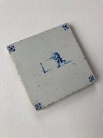 Tegel - Antieke Delfts blauwe tegel met een boogschutter,, Antiek en Kunst