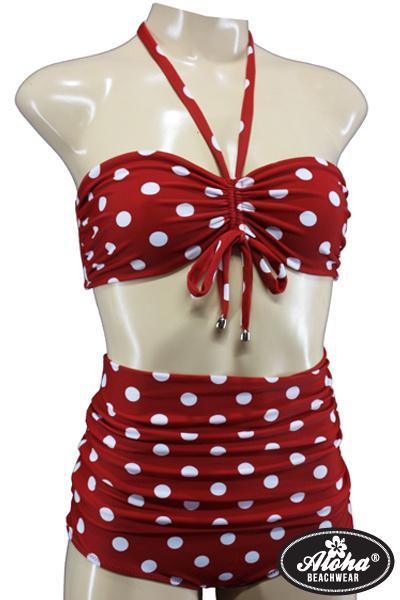 Aloha Beachwear, Bandeau Bikini Red Dots Vintage High Waist, Kleding | Dames, Badmode en Zwemkleding, Nieuw, Verzenden