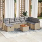 vidaXL 9-delige Tuinbankenset met kussens poly rattan beige, Verzenden, Nieuw, Rotan