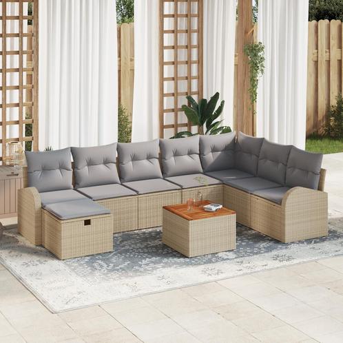 vidaXL 9-delige Tuinbankenset met kussens poly rattan beige, Tuin en Terras, Tuinsets en Loungesets, Nieuw, Rotan, Verzenden