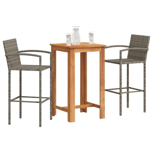 vidaXL 3-delige Tuinbarset massief acaciahout en poly rattan, Tuin en Terras, Tuinsets en Loungesets, Nieuw, 2 zitplaatsen, Rotan