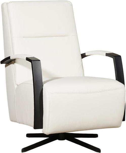Gebroken witte leren industriële draaistoel - staal zwart fr, Huis en Inrichting, Fauteuils, 50 tot 75 cm, 75 tot 100 cm, Nieuw