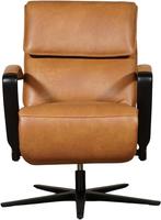 Cognac leren industriële relaxfauteuil - met stervoet chroom, Huis en Inrichting, Fauteuils, Nieuw, Ophalen of Verzenden, 50 tot 75 cm