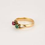 Ring - 14 karaat Geel goud - 1.00ct. tw. Robijn - Smaragd, Sieraden, Tassen en Uiterlijk, Ringen, Nieuw