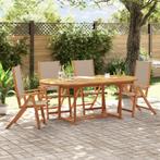 vidaXL 5-delige Tuinset massief acaciahout en textileen, Tuin en Terras, Tuinsets en Loungesets, 4 zitplaatsen, Nieuw, Tuinset