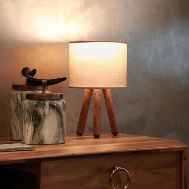 [lux.pro] Tafellamp Preston 33 cm E27 houtkleurig en zandkle, Huis en Inrichting, Lampen | Tafellampen, Verzenden