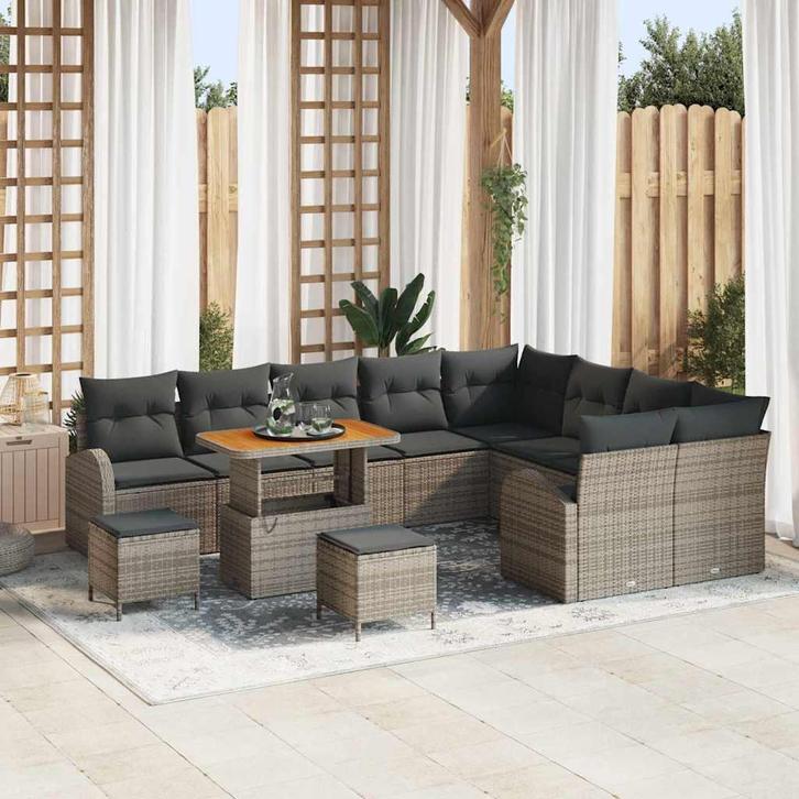 vidaXL Tuin Sofa Set met kussen 12 pcs Grijs Poly riet, Tuin en Terras, Tuinsets en Loungesets, Nieuw, Rotan, Verzenden