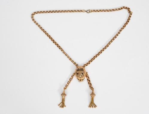 Een 14k jasseron schakelcollier, 14k bi-color gouden hanger., Sieraden, Tassen en Uiterlijk, Kettingen, Gebruikt