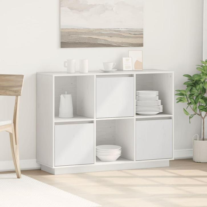 vidaXL Dressoir 110,5x35x80 cm massief grenenhout wit, Huis en Inrichting, Kasten | Dressoirs, 25 tot 50 cm, Nieuw, 100 tot 150 cm