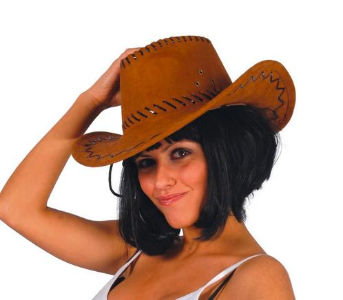 Bruine Cowboy Hoed Bruin Dames Leer, Hobby en Vrije tijd, Feestartikelen, Nieuw, Verzenden