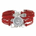 Fako® - Armband Horloge - Multi Infinity Uiltjes Love - Rood, Nieuw, Verzenden