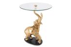 Ronde bijzettafel OLIFANT 80cm goud metaal glas marmeren, Huis en Inrichting, Tafels | Sidetables, Ophalen of Verzenden, Nieuw