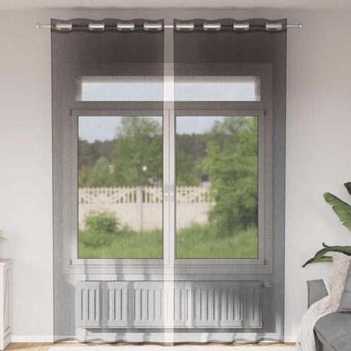 vidaXL Gordijnen voile met doorvoertules 2 st 140x300 cm, Huis en Inrichting, Stoffering | Gordijnen en Lamellen, Zwart, Nieuw