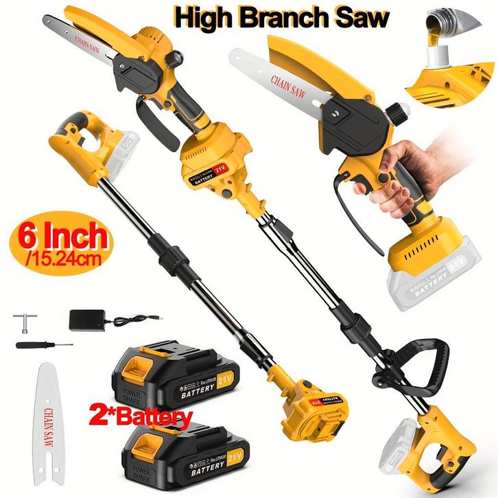 Mini kettingzaag - Elektrische snoeischaar - Met accu - Geel, Tuin en Terras, Handzagen, Zo goed als nieuw, Verzenden