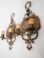 Bronze large wall lamps with carved wood - Wandlamp - .