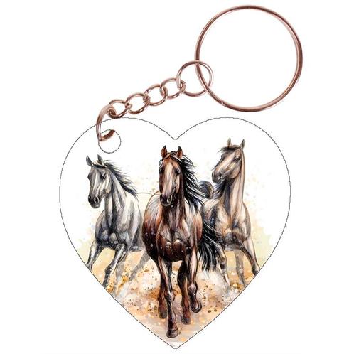 Sleutelhanger hartje 5x5cm - Paarden in Galop Frontaal Getek, Verzamelen, Sleutelhangers, Nieuw, Ophalen of Verzenden