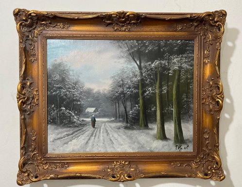 Hollandse school (XX) - Bosgezicht in winter, Antiek en Kunst, Kunst | Schilderijen | Klassiek