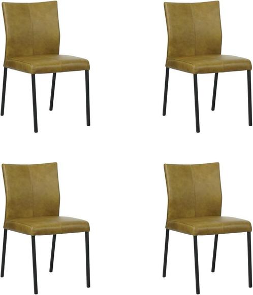 Olijfgroene leren moderne eetkamerstoel - poot vierkant zwar, Huis en Inrichting, Stoelen, Overige kleuren, Nieuw, Leer, Ophalen of Verzenden