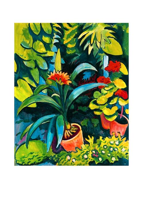 Kunstdruk August Macke - Blumen im Garten 50x70cm, Huis en Inrichting, Woonaccessoires | Schilderijen, Tekeningen en Foto's, Nieuw
