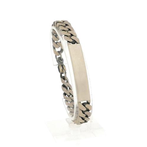 Zilveren robuuste gourmetschakel armband met graveerplaat..., Sieraden, Tassen en Uiterlijk, Armbanden, Overige kleuren, Gebruikt
