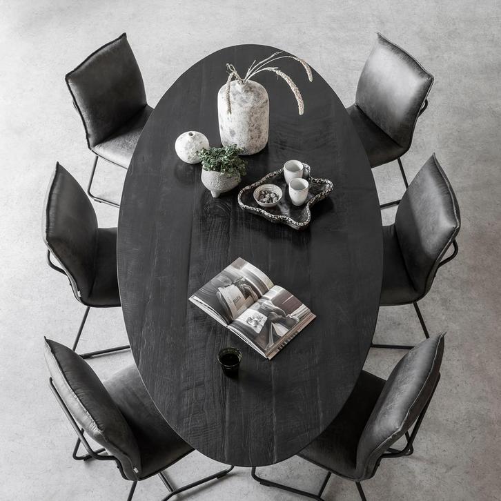 *WOONWINKEL* Ovale Eettafel Zwart Teakhout 280 Cm, Huis en Inrichting, Tafels | Eettafels, Nieuw, Verzenden