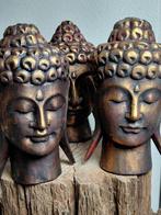 3 XXL houten Boeddha hoofden - Beeld - Thailand (Zonder, Antiek en Kunst