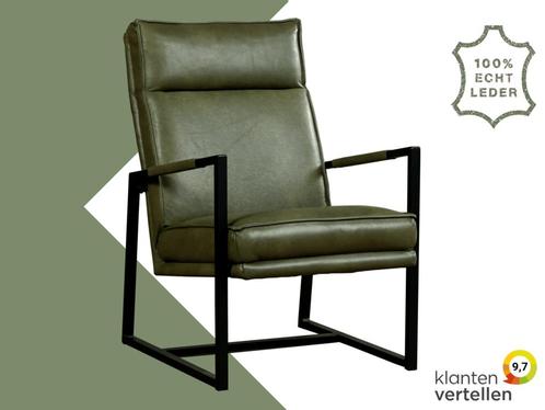 Leren fauteuil Square - Granada Moss (olijf/groen), Huis en Inrichting, Fauteuils, 50 tot 75 cm, 75 tot 100 cm, Nieuw, Leer, Ophalen of Verzenden