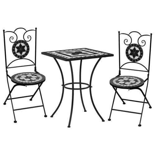 vidaXL 3-delige Bistroset mozaïek keramische tegel zwart en, Tuin en Terras, Tuinsets en Loungesets, Nieuw, 3 zitplaatsen, Overige materialen