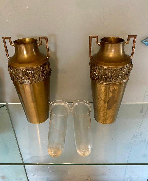 Balustervaas (2) - Koper, Messing - Style Bovy Serrurier, Antiek en Kunst, Curiosa en Brocante