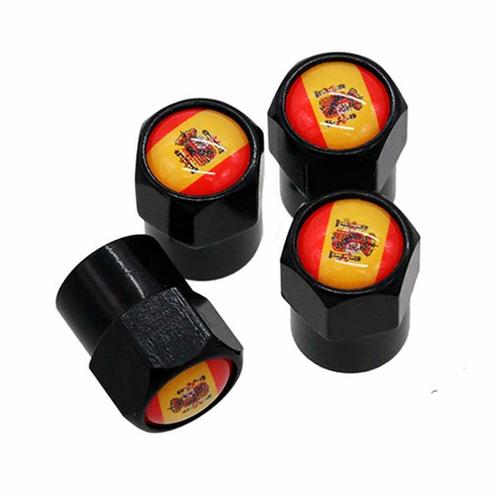 TT-products ventieldoppen aluminium Spaanse vlag zwart 4, Auto diversen, Auto-accessoires, Ophalen of Verzenden