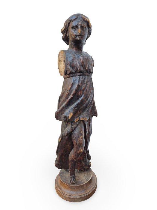 Beeld, Ange en bois sculpté XVIIe siècle - 68 cm - Hout, Antiek en Kunst, Antiek | Overige Antiek
