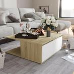 vidaXL Salontafel 80x80x31 cm bewerkt hout wit en sonoma, 50 tot 100 cm, Verzenden, Nieuw, 50 tot 100 cm