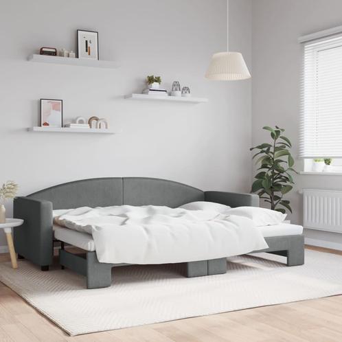 vidaXL Slaapbank met onderschuifbed 80x200 cm stof, Huis en Inrichting, Slaapkamer | Bedden, 80 cm, 200 cm, Grijs, Eenpersoons