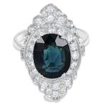 Ring - 18 karaat Witgoud - 4.20ct. tw. Saffier - Diamant, Nieuw