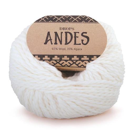 DROPS Andes Uni Colour - 1101 wit - Wol Garen, Hobby en Vrije tijd, Breien en Haken, Ophalen of Verzenden