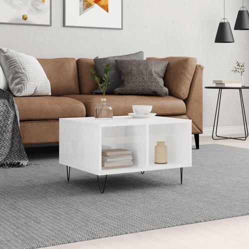vidaXL Salontafel 60x50x36,5 cm bewerkt hout hoogglans wit, Huis en Inrichting, Tafels | Salontafels, 50 tot 100 cm, Nieuw, Overige houtsoorten