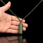 66 perline in Agata Verde Ketting met cilindervormige hanger