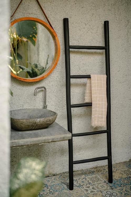 Houten decoratie ladder | Mat Zwart  | 50x5x175, Huis en Inrichting, Badkamer | Badtextiel en Accessoires, Zwart, Nieuw, Verzenden