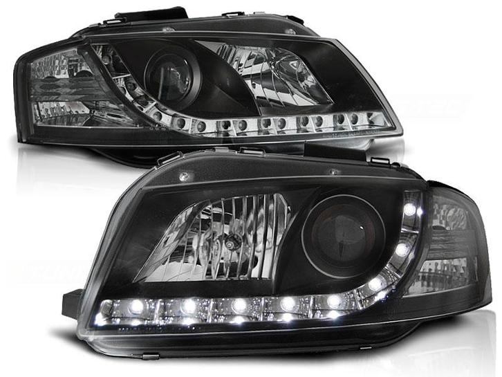 Koplampen Audi A3 8P 03-08 Devil Eyes real DRL LED Zwart, Auto-onderdelen, Overige Auto-onderdelen, Ophalen of Verzenden