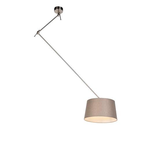 Hanglamp staal met linnen kap taupe 35 cm  - Blitz, Huis en Inrichting, Lampen | Hanglampen, Nieuw, Overige materialen, 75 cm of meer