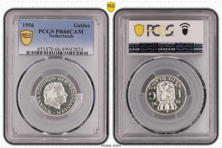 Koningin Juliana zilveren 1 gulden 1956 proof PR66CAM PCGS, Postzegels en Munten, Munten | Nederland, Losse munt, 1 gulden, Koningin Juliana