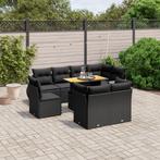 vidaXL 9-delige Loungeset met kussens poly rattan zwart, Verzenden, Nieuw, Rotan, Loungeset