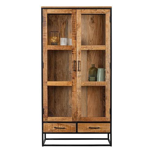Vitrinekast Mangohout Owen 95 cm, Huis en Inrichting, Kasten | Vitrinekasten, 25 tot 50 cm, Nieuw, Overige houtsoorten, 150 tot 200 cm